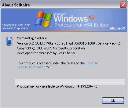 image of the about window in solitaire
